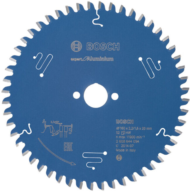 Lame de scie circulaire BOSCH Expert pour aluminium 160 x 20 x 2,2 mm 52 (2608644094)