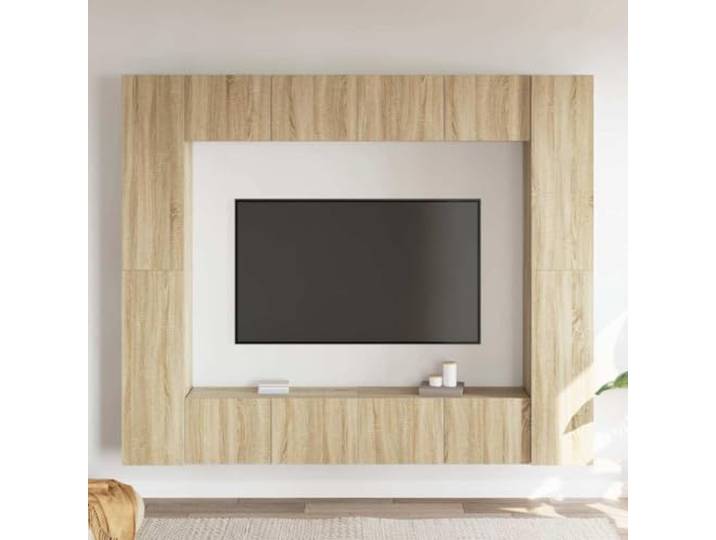 HEFZGDB 8-TLG. TV-Schrank-Set Sonoma-Eiche Holzwerkstoff Wandmontage mit Staufächern für Bücher und Medien