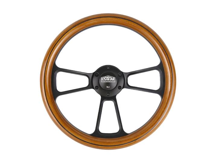 Volant universel classique en bois de 14 pouces avec ligne noire, volant de course avec rayons noirs et argentés