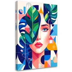 LEINWANDBILD Frau mit Monstera-Blättern im Bauhaus-Stil 40x60cm