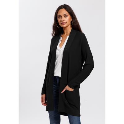 Longstrickjacke TOM TAILOR, Damen, Gr. XXL (44), schwarz, Strick, Obermaterial: 100% Baumwolle, unifarben, figurumspielend Po-bedeckend, V-Ausschnitt, Bündchen, Strickjacken Strickjacke Longstrickjacke, aus Rippstrick mit aufgesetzten Taschen