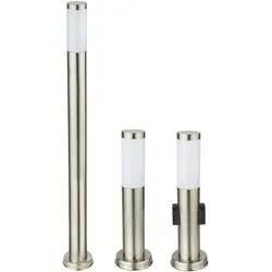 Außenleuchte Stehlampe mit Steckdosen Außensteckdosen Sockelleuchte Standlampe Edelstahl, Stehleuchte 1x 110cm 1x 45cm, 1x Steckdosenlampe 45cm, E27 Fassung, 3er Set