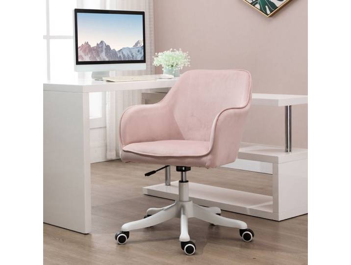 Chaise de bureau massant chaise de bureau rose velours coussin lombaire intégré hauteur réglable pivotante 360°