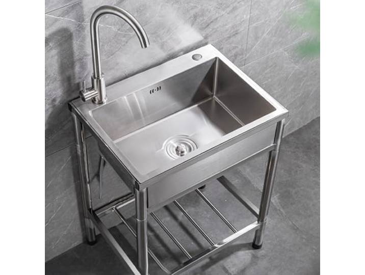 ZQFHSX Freistehendes, tragbares Spülbecken für den Außenbereich, Küche, Gewerbe, Garten, Camping, Edelstahl, mit Wasserhahn und Abflussrohr, leicht zu reinigen