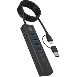 Icy Box IB-HUB1737-C3 (USB-C, 7 Ports), Dockingstation + USB Hub, Schwarz