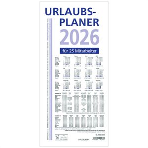 Zettler Urlaubsplaner 992, Jahr 2026, faltbar, 100 x 29,7 cm, für 25 Mitarbeiter