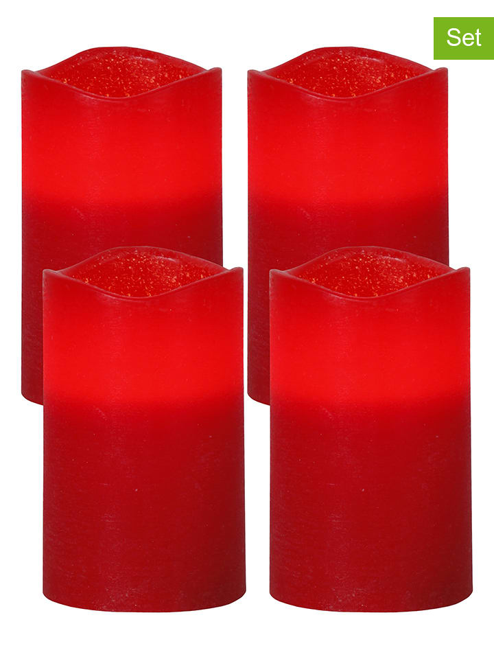 STAR Trading 4er-Set: LED-Wachskerzen "May" in Rot - (H)12,5 cm - onesize