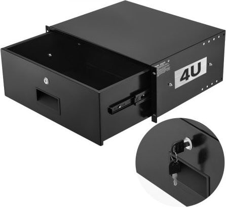 VEVOR 4U Rack Mount Lade met Slot en Kabelbeheergaten, Zwart