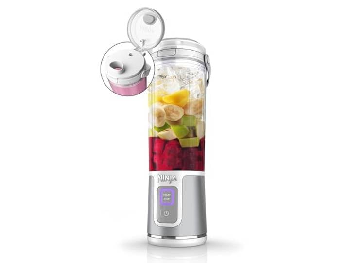 Ninja Blast Blender portable\, 530 ml\, couvercle résistant aux fuites et bec verseur\, mini blender sans fil puissant\, rechargeable\, smoothies\, shakes\, mixe fruits et glaçons\, blanc\, BC151EUWH