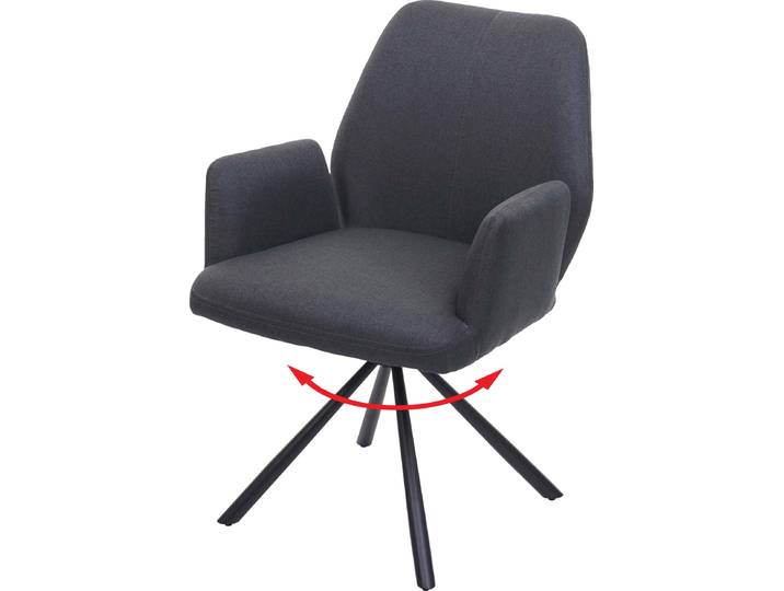 Esszimmerstuhl HWC-H71, Küchenstuhl Lehnstuhl Stuhl, drehbar Auto-Position Stoff/Textil Stahl dunkelgrau