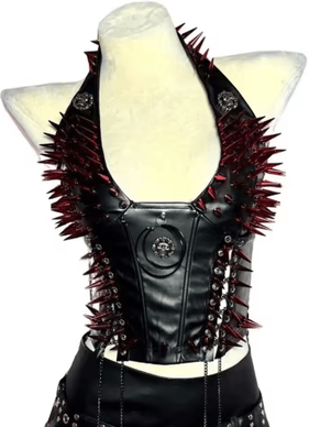 Inspire Picks Spiked Gothic Punk Tank Y2K Grunge PU Leather Alternative Top For Women red Rivets 1 m(us 6)