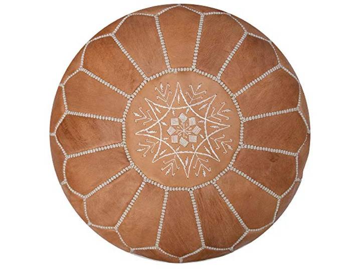 Poufs&Pillows Premium Echt Leder Pouf - Handgefertigt - gefüllt geliefert - Ottoman Sitzsack Fußhocker (Natürlich)