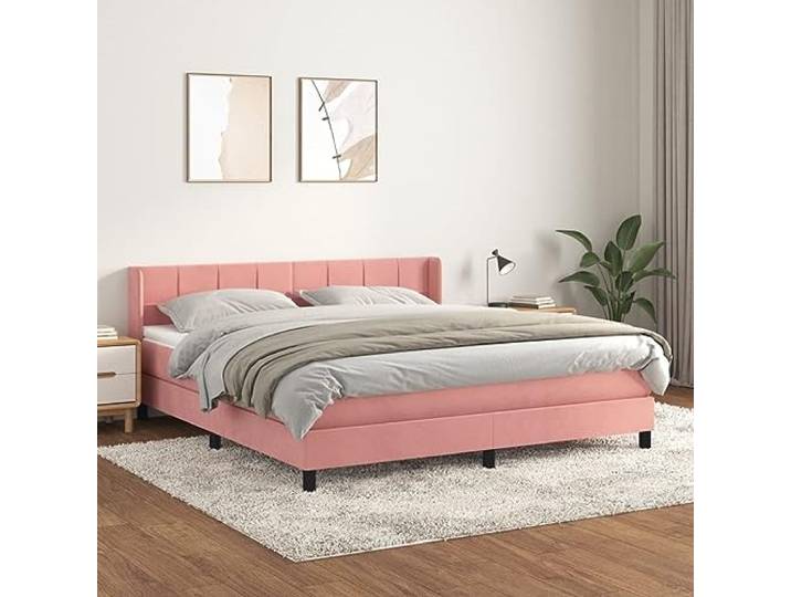 RJPLMFV Komplettes Bett, 160 x 200 cm, Rosa, Lattenrost mit Velours-Matratze