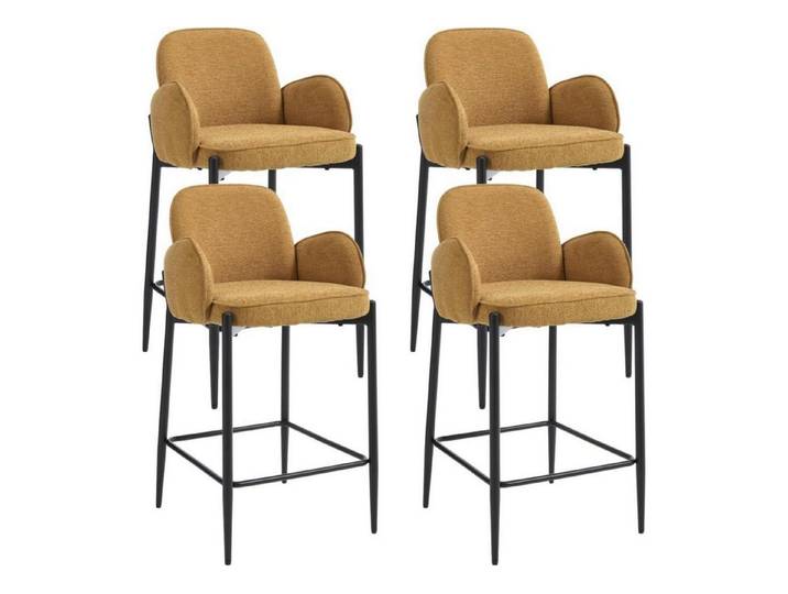 LuxusKollektion Barhocker Barhocker 4er Metallfüße Sitzpolster Chenille Rückenlehne Gelb 4
