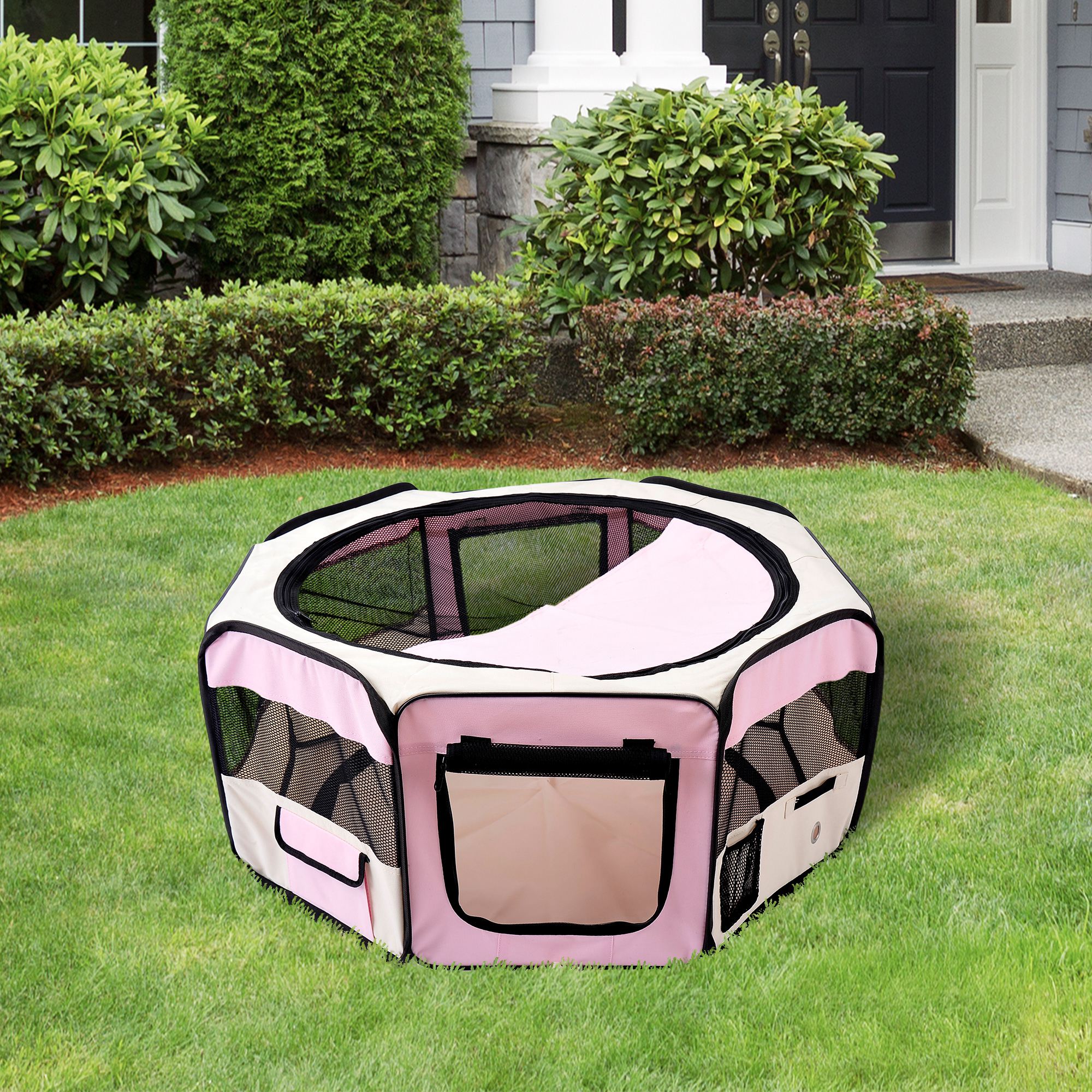 Pawhut Recinto Pieghevole per Cani e Gatti, Portatile per Piccoli Animali Impermeabile in Tessuto Oxford Ø90x41 cm Rosa   Aosom Italy