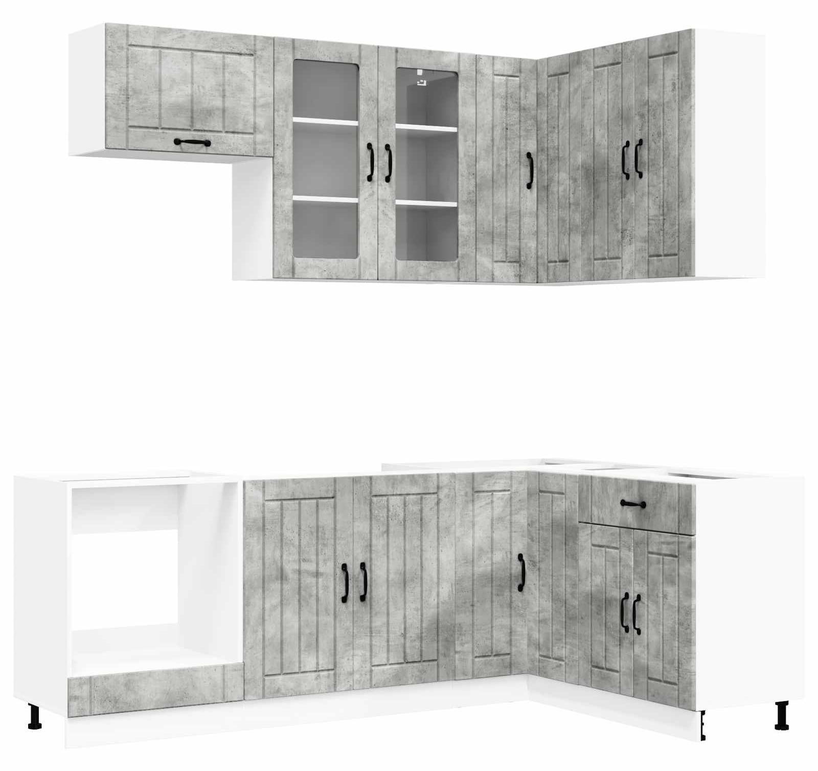 vidaXL Keukenelement LUCCA Base Unit, 8 stuks, Betonkleur, Houtvezel