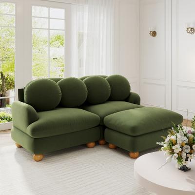 Loedds 68-Inch 3-Seat Chenille Sofa with Ottoman & Lumbar Pillows & Deep Seats
