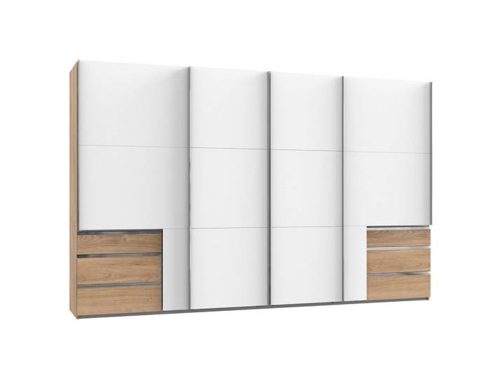 Schwebetürenschrank mit Laden 350cm Level 36A, Weiß/Eiche