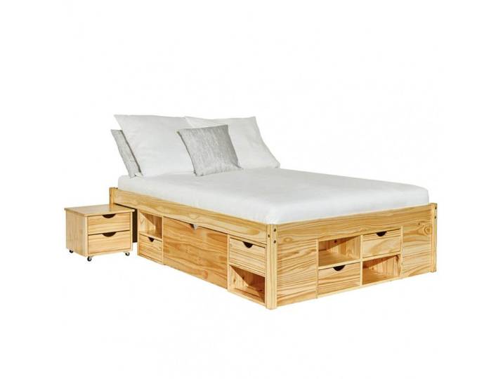 CALI - Lit 140x200cm multi-rangement Bois Massif