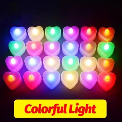 Uplifted Finds 1 To 48 Pcs Heart Shape Flameless LED Tea Light Candles Battery Flickering Lights For Wedding Valentine's Day Decor 24 Pcs heart colorful