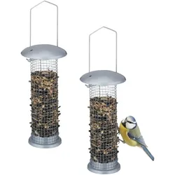 Relaxdays Vogelfutterspender 2er Set zum Aufhängen Silber