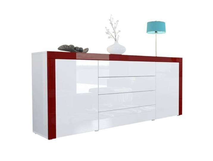 Vladon Buffet commode La Paz en Blanc haute brillance - Blanc haute brillance - Bordeaux haute brillance
