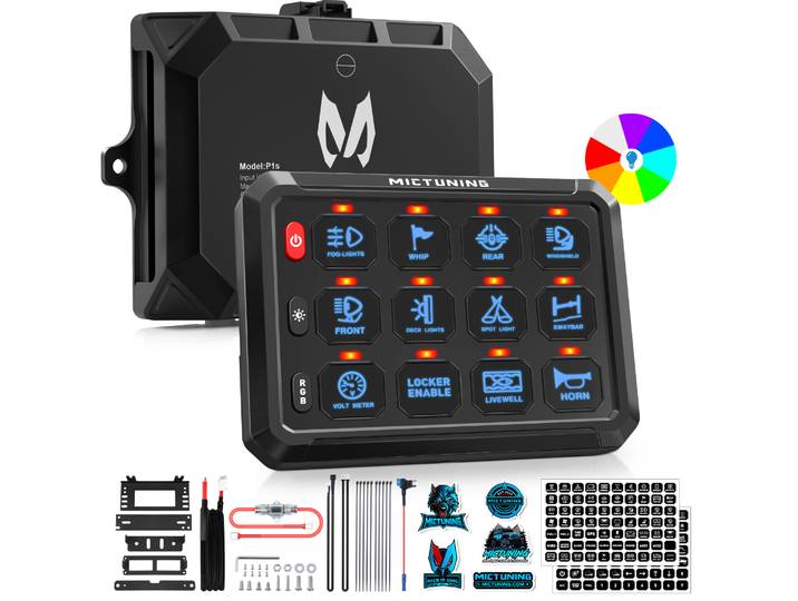 MICTUNING-Panneau de commutation P1s RGB, 12 gangs, interrupteur pulsé stroboscopique momentané interdit, Pod avec rétro-éclairage désactivé, camions tout-terrain, montres, 5 pouces