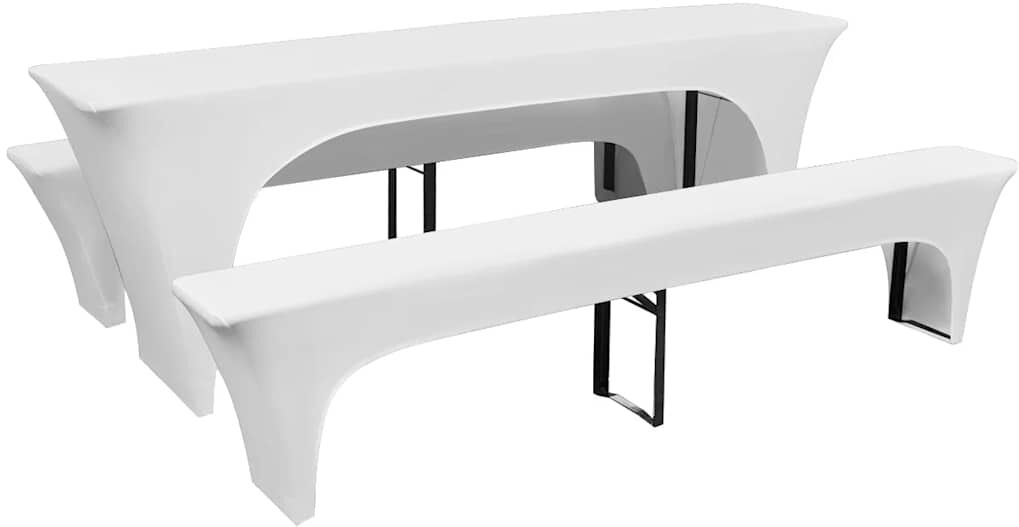 vidaXL 3 fundas blancas estirables para mesa y 2 bancos 220x70x80 cm Blanco