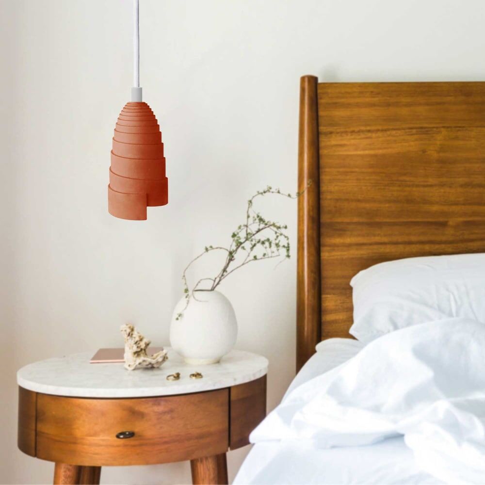 Gone's Lampe suspension en béton terracotta, accessoires blancs Orange 8x15x8cm
