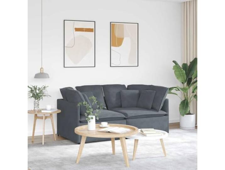 HEFZGDB Modulares Sofa mit Kissen Samt Dunkelgrau – Elegantes Polstermöbel mit Metallrahmen und Holzarmlehnen für langlebigen Komfort, atmungsaktive Samtpolsterung und Flexible