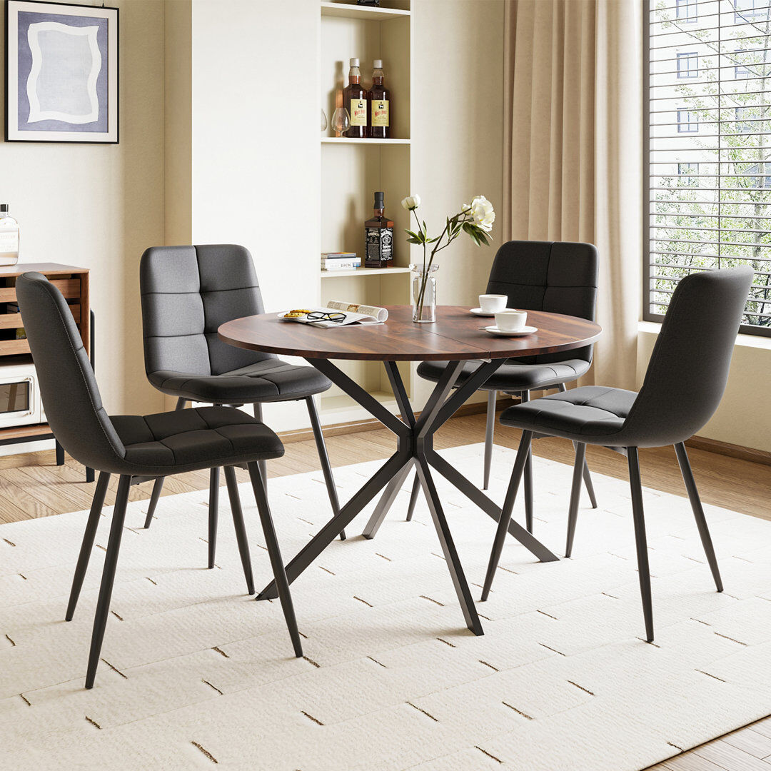 George Oliver Dining Table And Chairs Set Of 4, Folding Round Dining Table With 4 Chairs For Dining Room,Kitchen,Living Room Black/Brown 4