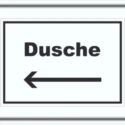 HB-Druck Dusche Aufkleber mit Text und Richtungspfeil links waschen Hygiene waagerecht A9 (37x52mm)