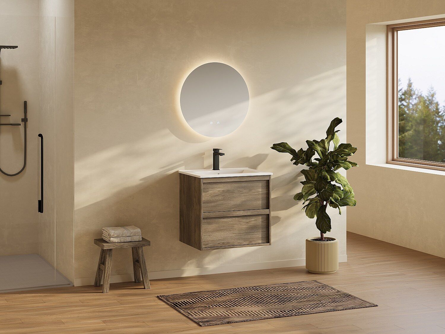 Unique Mueble de lavabo suspendido - Color natural oscuro - 60 cm - UBRILA