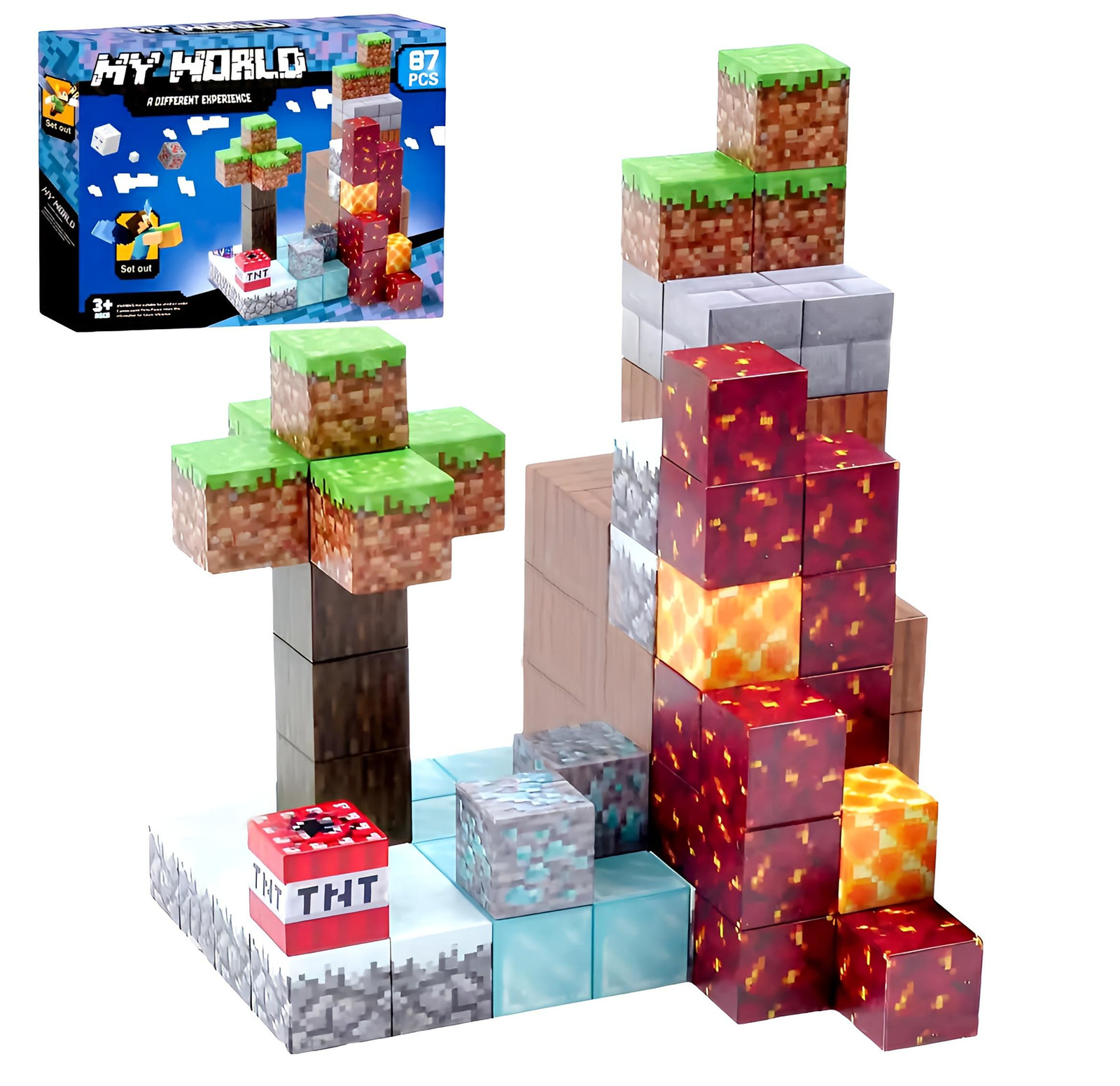Toybit Magnetische bouwset Minecraft met diamanten, lava en TNT, 87 onderdelen