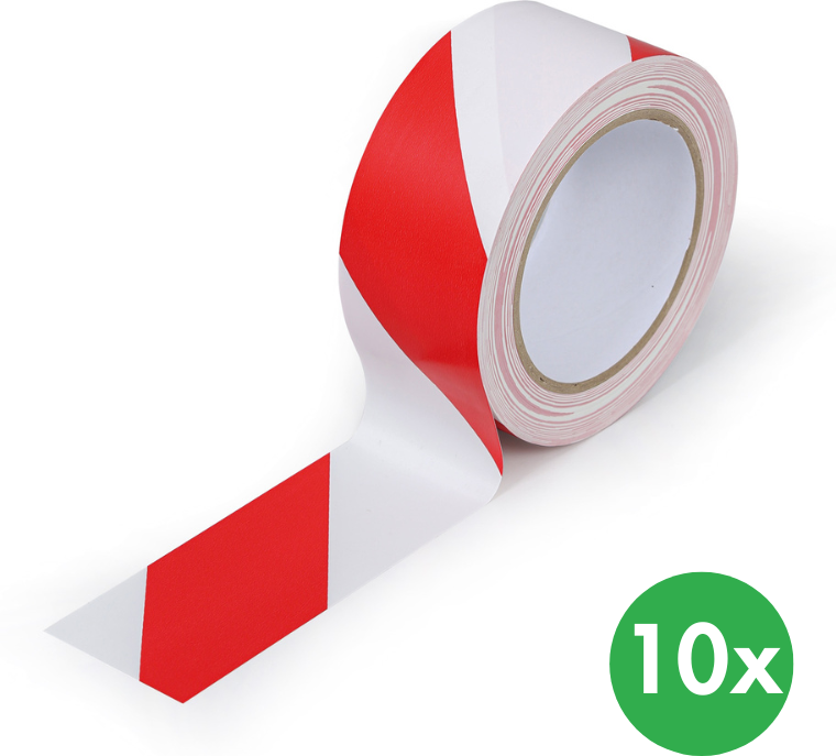 B2B Partner PVC-Warnband 50 mm x 33 m, Verpackung 10 Stk., rot-weiß