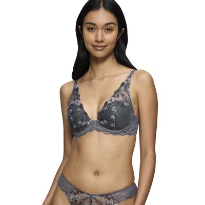 Schalen-BH TRIUMPH "Sensual Spotlight WP", Damen, Gr. 85, Cup D, grau (pebble grau), Microtouch, Obermaterial: 64% Polyester, 29% Polyamid, 7% Elasthan, bestickt, BHs Schalen-BH, mit Stickerei