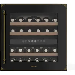 Vinsider Victoria 36 Weinkühlschrank   36 Flaschen   Touch   UV-Schutz   LED   leise   3 Regale Schwarz/Antik-Gold-Metallic 36 Flaschen 2 Kühlzonen