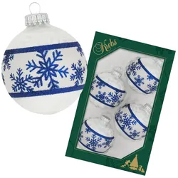 Krebs Glas Lauscha Eislack perlweiß 7cm Glaskugel mit Schneeflockenband (4)