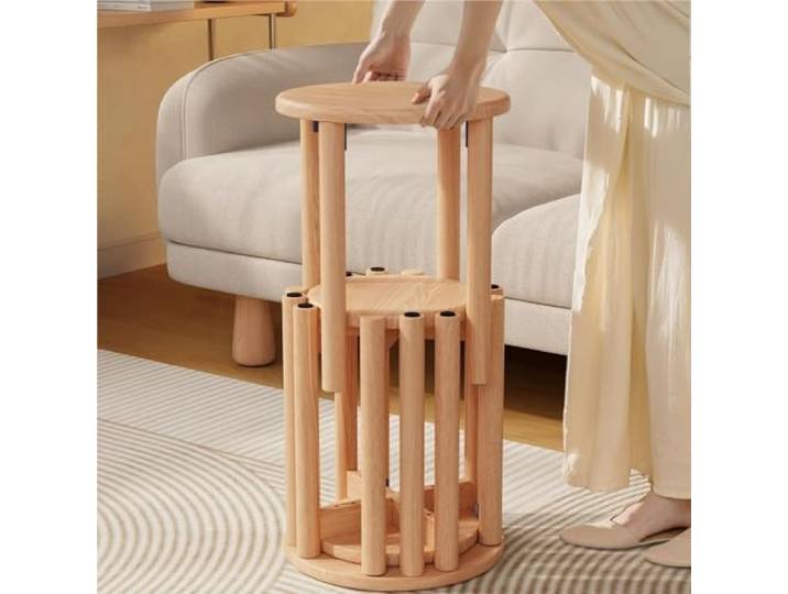 Stapelbare Hocker, 4er-Set, Holz-Beistelltische, Hocker, 45,7 cm, keine Installation erforderlich, vielseitige, stapelbare, runde Hocker für Küche, Insel, Schlafzimmer, Wohnzimmer (Natur)