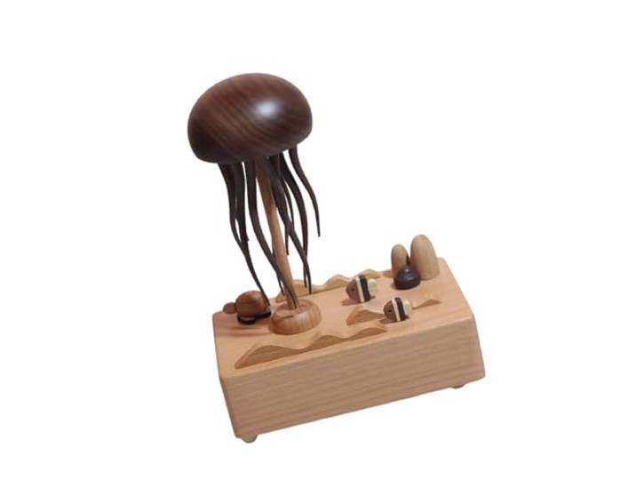 Jazuaiao Rotierende Quallen Spieluhr, spielt 32 Lieder, A Rotierendes Quallen Design mit handgefertigter Holzdekoration Verschenken von Familienfreunden und Desktop