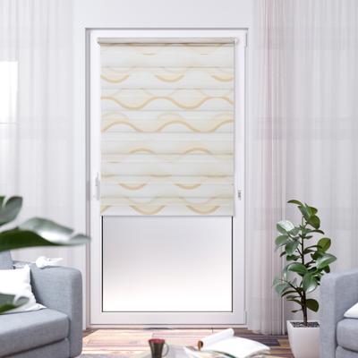 Doppelrollo K-HOME "Wellen Design", beige, weiß, weiß, B:60cm H:200cm, Polyester, Rollos, Bedruckt mit Muster