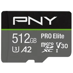 PNY Pro Elite (512 GB, microSDXC, U3, UHS-I), Speicherkarte, Grau
