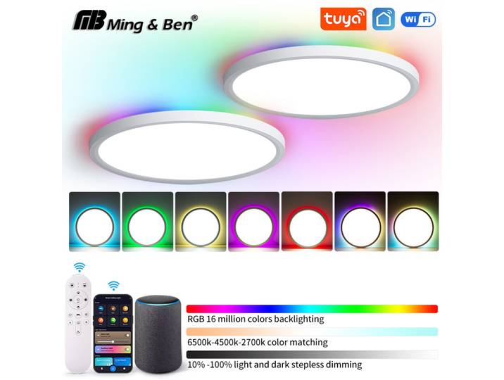 TUYA RGB plafonnier 36W 220V réglable avec APP Alexa télécommande vocale coulant lampe intelligente pour salon fête maison déco