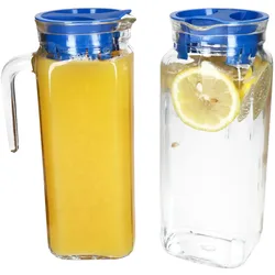 2x KARO Kühlschrankkrug mit Deckel blau 1L Henkel Glas-Karaffe Kanne Saft Wasser