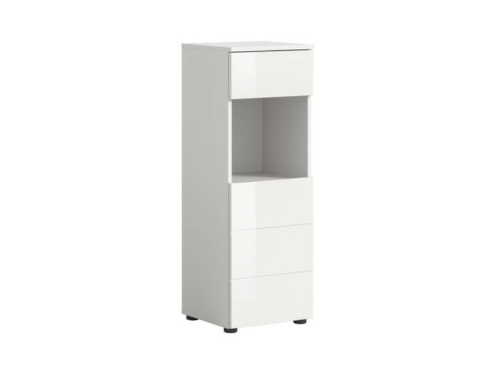 Homes & Jones Standschrank Vira (B/H/T: ca. 38/106/34 cm) in weiß/weiß hochglanz, Weiß, Recyclingholz, 38x106x34 cm, Badezimmer, Badmöbel, Midischränke