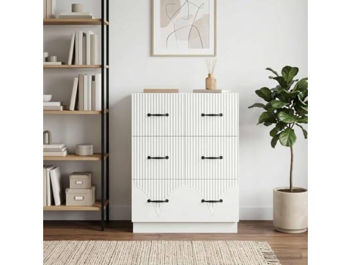 Schubladenschrank Weiß 66 x 34,5 x 87 cm aus Holzwerkstoff mit Türen Holzwerkstoff, verstellbare Regale, abschließbare Türen, pflegeleichte Oberfläche, modernes Design