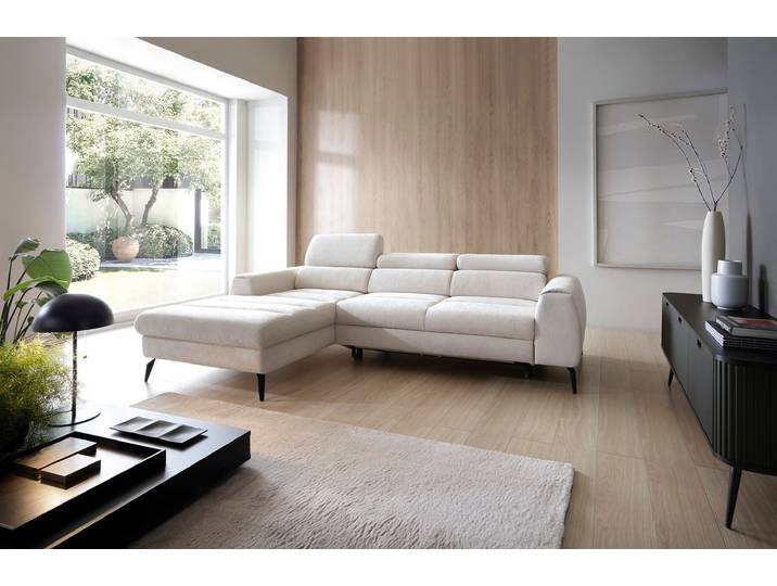 Masseno Ecksofa NOTE mit Schlaffunktion und Bettkasten, Ausziehbares Bettsofa - Creme, RETRO BLISS 02