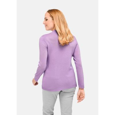 Rundhalspullover GOLDNER "Eleganter Ajourpullover mit Stehbund", Damen, Gr. 38, lila (flieder), Obermaterial: 100% Polyacryl PAN., eng, Pullover Rundhalspullover, aufwendiger Ajourstrick in Zopfoptik