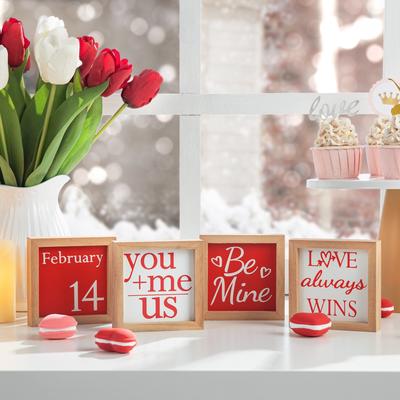 "Glitzhome 4""H Set of 4 Valentine's Wooden Block Table Decor"