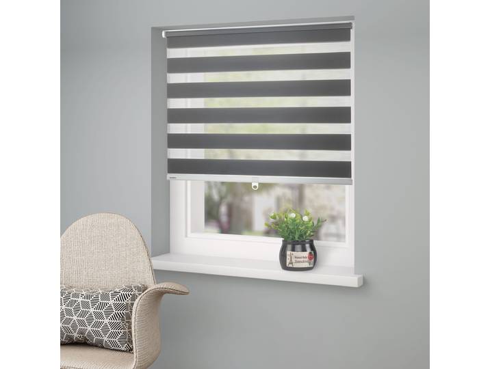 Doppelrollo GOODPRODUCT Jan Gr. 1, grau (anthrazit), B:40cm H:130cm, Polyester, Rollos, Doppelrollo, Rollo, Fixmass, Klemmfix, uni, monochrom, basic, schnurlos